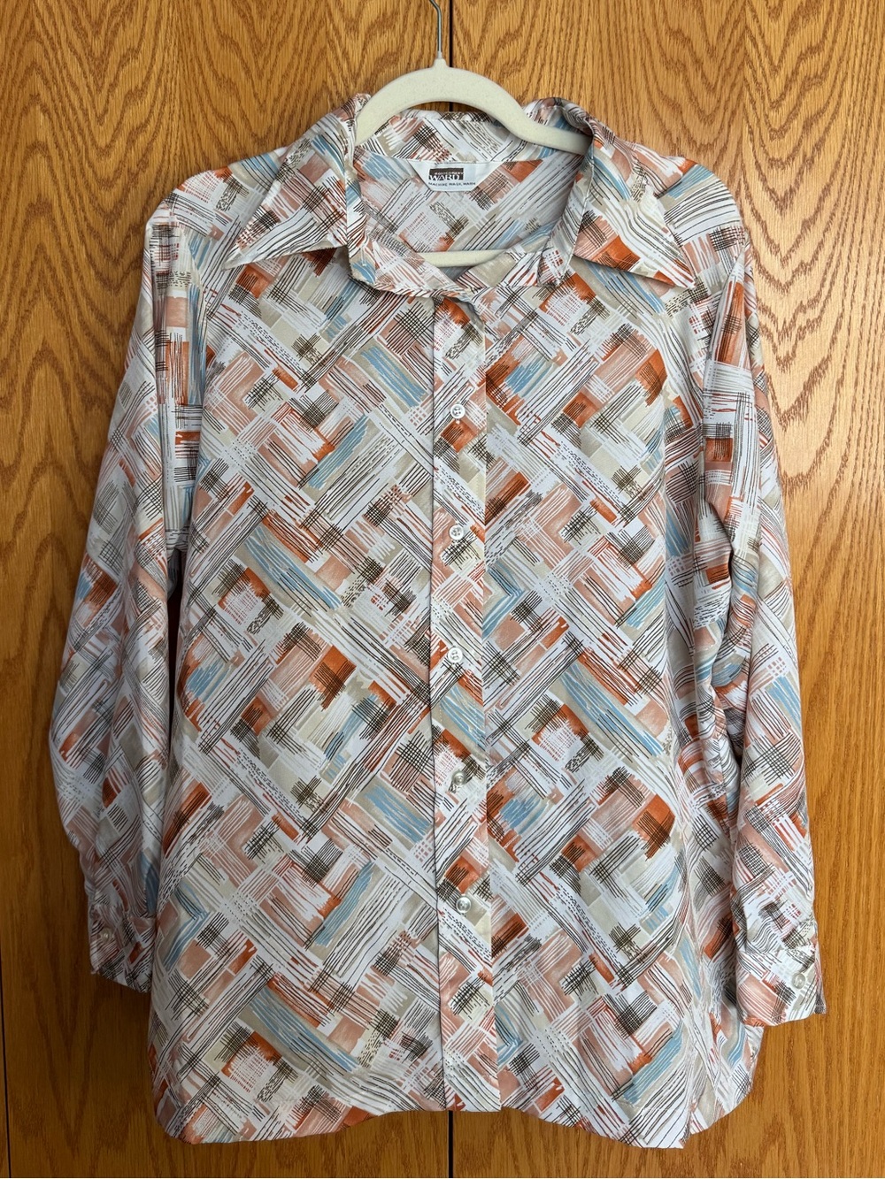 Vintage Montgomery Ward 70s Abstract Geometric Button Up Blouse